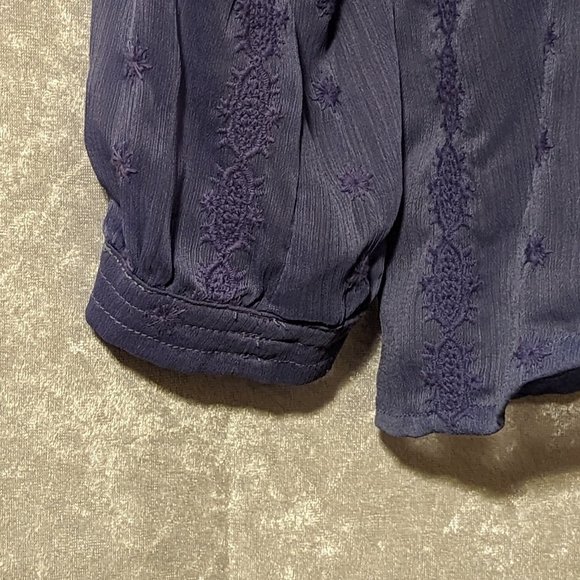 Democracy Blue Embroidered Sheer Blouse EUC - Picture 6 of 13